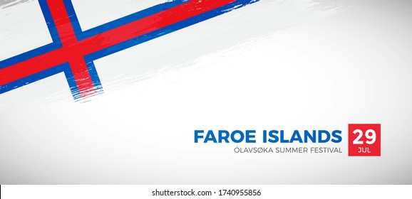 Happy independence day of Faroe Islands. Brush painted grunge flag of Faroe Islands country. Modern brush flag vector background