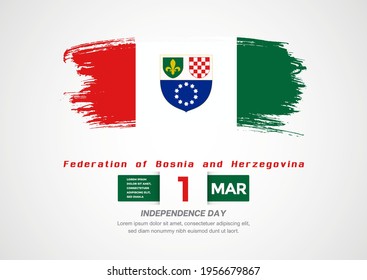 Happy Independence Day of Federation of Bosnia and Herzegovina. Abstract country flag on hand drawn brush stroke vector patriotic background.