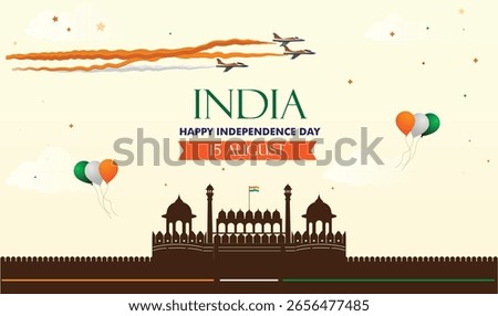 happy Independence Day with Fighter Jets, Red Fort Silhouette with Tricolour
