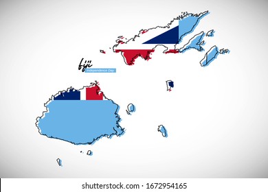 Happy independence day of Fiji. Abstract national country map with Fiji flag vector illustration.
