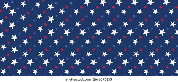 Happy Independence Day fireworks design. 4th July national holiday. design element. Festive greeting card, invitation. Hand drawn fireworks in USA flag colors. Blue vector illustration