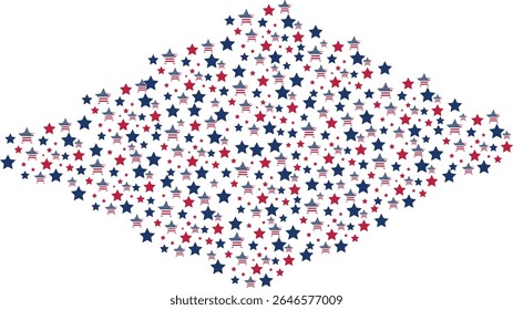 Happy Independence Day fireworks design. 4th July national holiday. design element. Festive greeting card, invitation. Hand drawn fireworks in USA flag colors. Blue vector illustration
