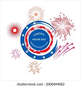 Happy Independence Day with fireworks - stock illustration. 4th July banner template. Vector of independence day 