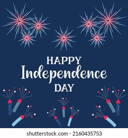 Happy Independence Day with fireworks, USA flag colors