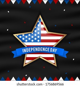 happy independence day with flag on the star and black background
