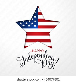 Happy Independence Day. Flags of USA with text on white background. USA Independence Day banner.