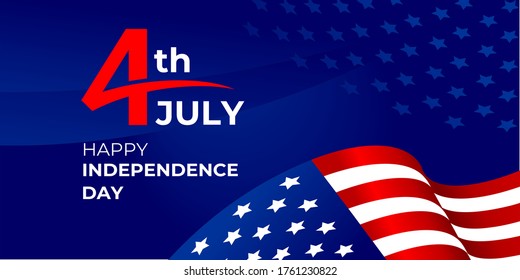 Happy independence day. Fourth of July. Vector banner, greeting card for social media. Happy independence Day greetings for the United States on July 4. Text on a blue background and flag of America