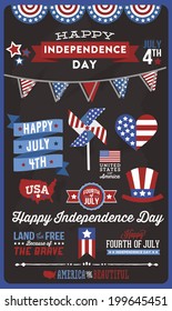 Happy Independence Day - Fourth of July - July 4th - Vector Set - Ribbons - Flags - Stars and Stripes - Pinwheel - USA - United States of America