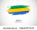 Happy independence day of Gabon with creative brush flag background