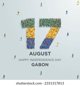 Happy Independence Day Gabon. A large group of people form to create the number 17 as Gabon celebrates its Independence Day on the 17th of August. Vector illustration.