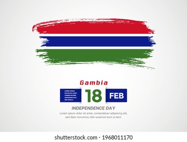 Happy Independence Day of Gambia. Abstract country flag on hand drawn brush stroke vector patriotic background.