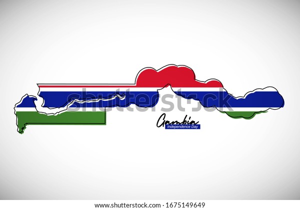 ガンビアの独立記念日 ガンビア国旗のベクターイラストを持つ近代国の地図 のベクター画像素材 ロイヤリティフリー
