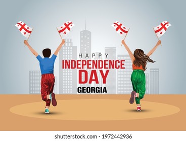 happy independence day Georgia 26th May. a boy and girl running with Georgia flag. vector illustration design. svg