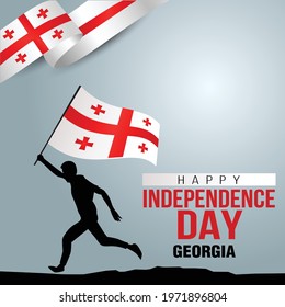 Happy Independence Day Georgia Vector Template Design Illustration. silhouette man running with flag svg