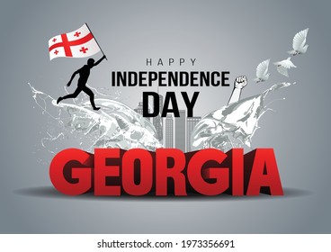 Happy Independence Day Georgia Vector Template Design Illustration. silhouette man running with flag svg