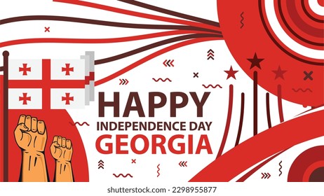 Happy Independence Day Georgia vector banner design with geometric retro shapes, Georgia flag, red color pallet and typography. Georgia Independence Day modern simple poster illustration. 26 May. svg