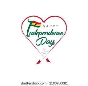 happy independence day of Ghana. Airplane draws cloud from heart. National flag vector illustration on white background.