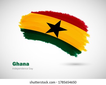 Happy independence day of Ghana with artistic watercolor country flag background. Grunge brush flag illustration