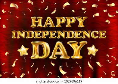 Happy Independence Day gold balloon design vector illustration perfect for advertising, poster, announcement, invitation, party, greeting card, bar, restaurant, menu red background