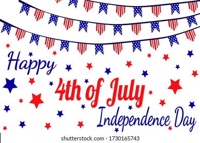 Happy Independence Day greeting card. 4th of July background with stars and garlands. Vector illustration