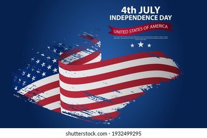 Happy Independence Day greeting card with brush stroke background in United States national flag colors. Happy 4th of July. Happy USA Independence Day. Vector abstract grunge background.