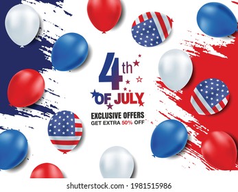 Happy Independence Day greeting card, United States national flag colors and hand lettering text Happy 4th of July. Vector illustration. 
