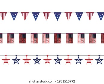 Happy Independence Day greeting card, United States national flag colors and hand lettering text Happy 4th of July. Vector illustration. 
