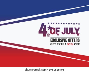 Happy Independence Day greeting card, United States national flag colors and hand lettering text Happy 4th of July. Vector illustration. 
