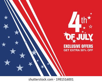 Happy Independence Day greeting card, United States national flag colors and hand lettering text Happy 4th of July. Vector illustration. 
