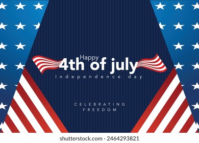 Happy Independence Day greeting card with brush stroke background in United States national flag colors and hand lettering text Happy 4th of July. Vector illustration.