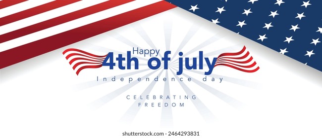 Happy Independence Day greeting card with brush stroke background in United States national flag colors and hand lettering text Happy 4th of July. Vector illustration.