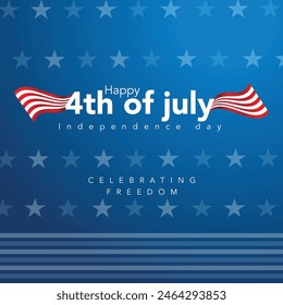 Happy Independence Day greeting card with brush stroke background in United States national flag colors and hand lettering text Happy 4th of July. Vector illustration.