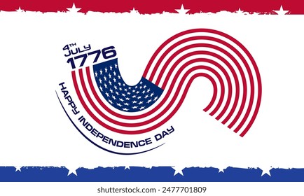 Happy Independence Day Grußkarte mit Pinselstrich Hintergrund in United States National Flag Farben und Handschrift Text Happy 4th of July. In: Vektorillustration USA Independence Day.