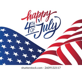 Happy Independence Day greeting card with brush stroke background in United States national flag colors and hand lettering text Happy 4th of July.