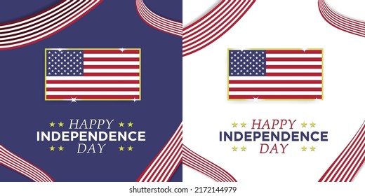 Happy Independence Day Greeting Cards For Fourth Of July, Celebrated On July 4. US Flag Ribbon Concept With US Flag On Golden Frame. Vector Illustration. EPS 10. 