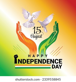 Happy Independence Day greeting with pigeon flying 