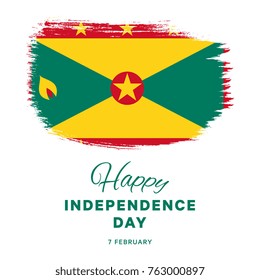 happy independence day of grenada banner layout design with text and national flag in shape of brush stroke on a white background