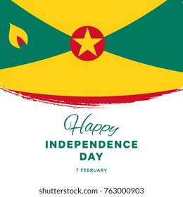 happy independence day of grenada banner layout design with text and national flag in shape of brush stroke on a white background