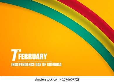 Happy independence day of Grenada country with tricolor curve flag and typography background