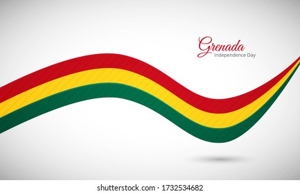 Happy independence day of Grenada. Elegant shiny wavy Grenada flag background with text typography.