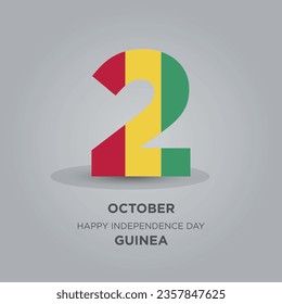 Happy Independence Day Guinea Design. Number 2 made of the Guinea Flag as Guinea celebrates its Independence Day on the 2nd of October.