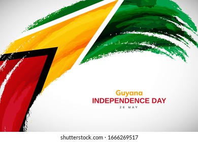 Happy Independence day of Guyana. Watercolor brush stroke flag background. Creative national country flag with Abstract watercolor grunge brush flag.