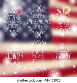 Happy Independence day handlettering elements on blurred background