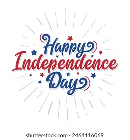 Tarjeta de felicitación escrita a mano del Día de la Independencia feliz para celebrar el 4 de julio. Afiche, Anuncio, volante del Día de la Independencia de Estados Unidos. Texto del 4 de julio con estrellas rojas y azules, Elementos de celebración 