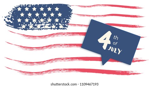 Happy Independence Day horizontal banner. 4 July card with speech bubble and flag elements. Template for holiday design. Vector illustration.