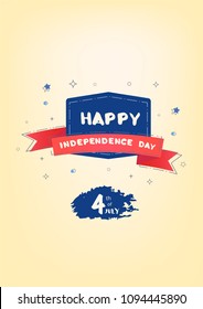 Happy Independence Day hvertical banner with badge. USA National flag elements with text. Template for holiday design. Vector illustration.