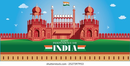 feliz diseño de ilustración del día de la independencia, India saludos Vector abstracto rad fort india