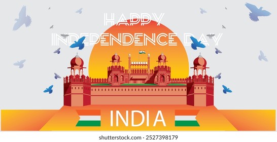 Feliz Día de la Independencia Ilustración Diseño, Paz, Símbolos, Paloma Vector Rad Fort India