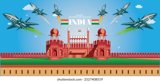 feliz día de la independencia ilustración Helicóptero volador jet Vector rad fort india