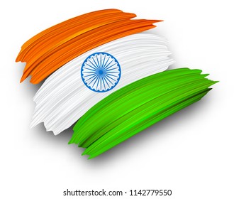 Happy independence day of India 15th August. Festive background with painted national flag. Colorful brush strokes design. Greeting card. Vector paper illustration.
